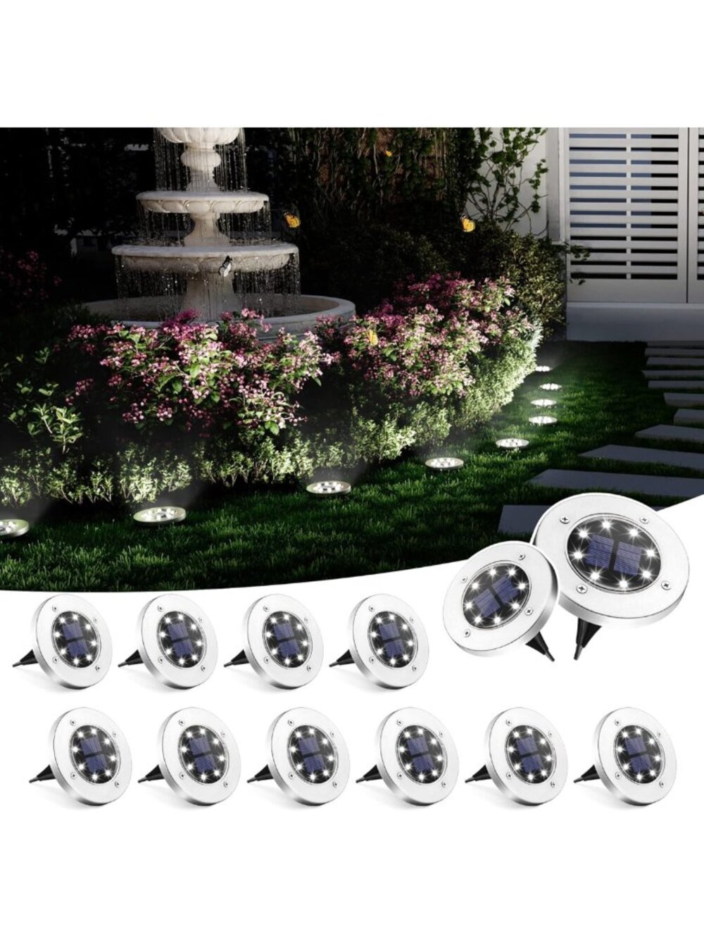 12 Pack Solar Ground Lights - Waterproof LED Landscape Lighting for Garden